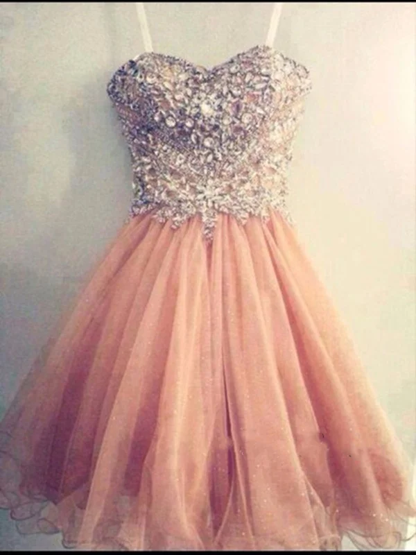 metallic prom dressesA Line Sweetheart Neck Short Prom Dresses, Formal Dresses, Graduation Dresses, Homecoming Dresses