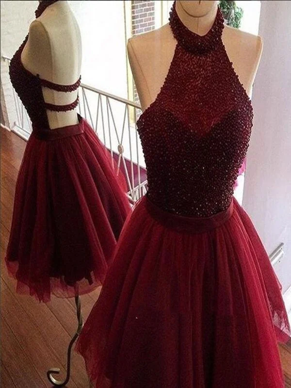 prom dresses with sequin detailingShort Maroon Backless Prom Dresses, Short Maroon Graduation, Homecoming Dresses