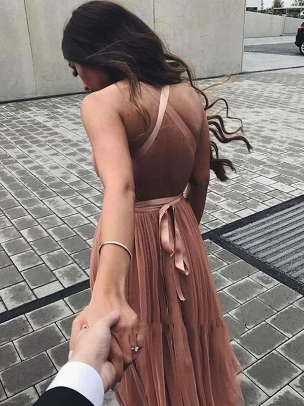 open-back prom dressesA Line V Neck Backless Prom Dresses, V Neck Backless Formal Dress, V Neck Homecoming Dresses