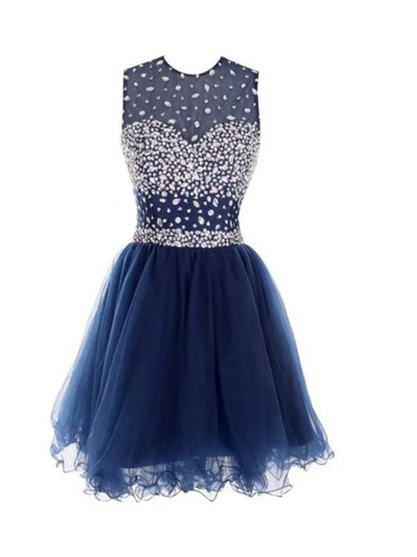 ready-to-wear prom dressesCustom Made A Line Round Neck Short Dark Blue Prom Dresses, Homecoming Dresses