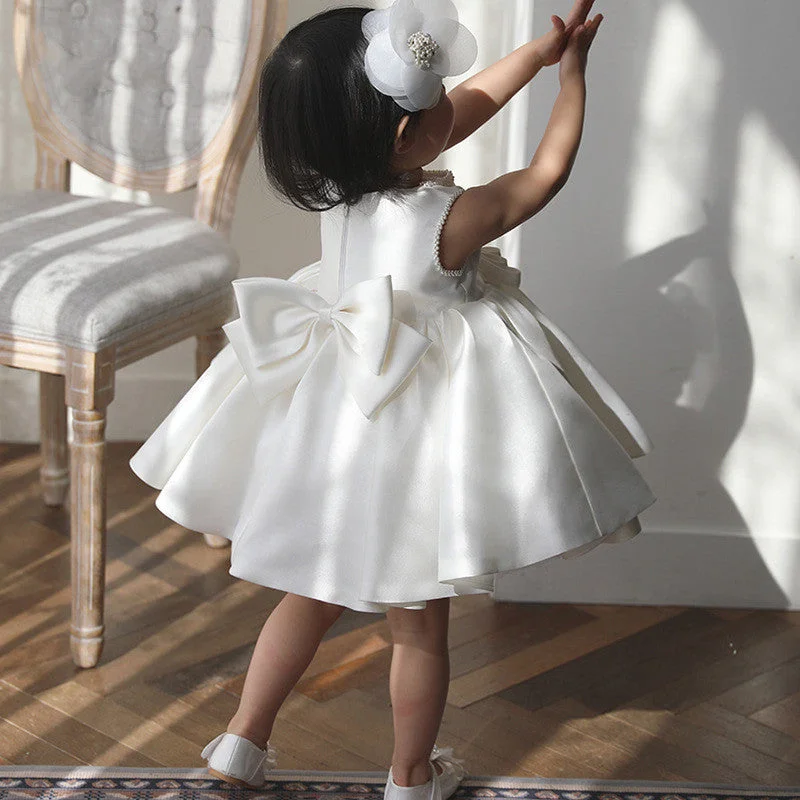 prom dresses for springToddler Prom Dress Little Girl White Baptism Sleeveless Puffy Princess Dress