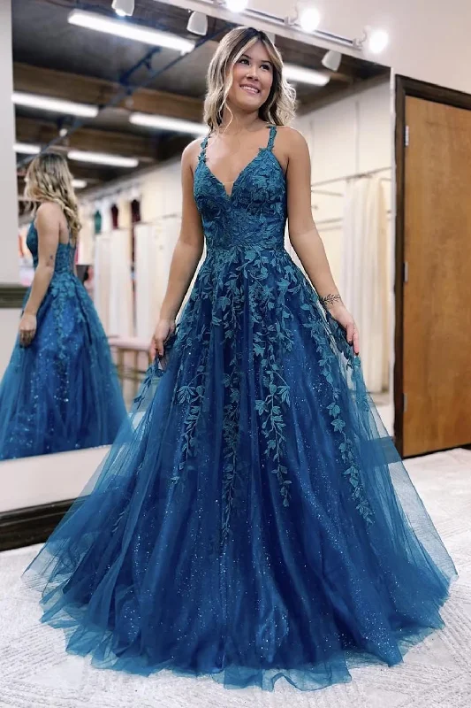 ball gown prom dressesBall Gown A-Line Prom Dresses Sparkle Shine Dress Formal Floor Length Sleeveless V Neck TulleBackless with Glitter Appliques