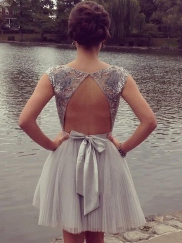 prom dresses with beaded accentsShort Backless Gray Prom Dresses,Graduation Dresses,Formal Dresses,Homecoming Dresses