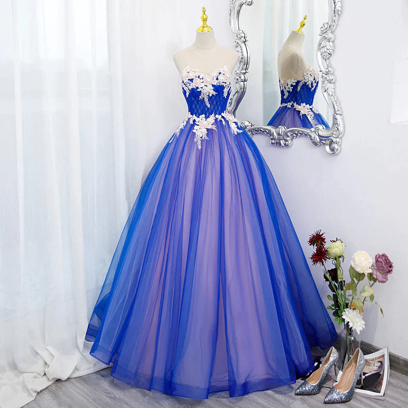 prom dress accessoriesUnique Blue and Pink Formal Gown with Lace, Sweetheart Blue Floor Length Prom Dress