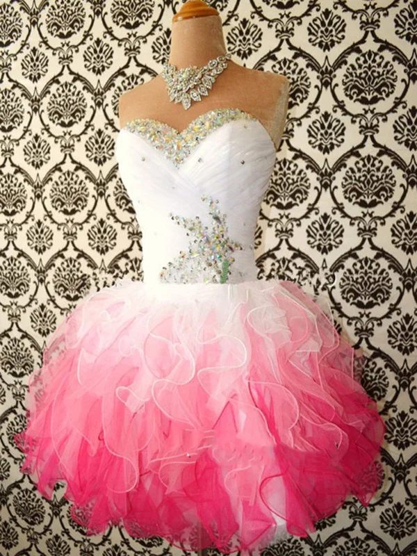 prom dresses with pocketsSweetheart Neck White and Pink Short Prom Dress, Prom Gown, Short Graduation Dress, Homecoming Dress