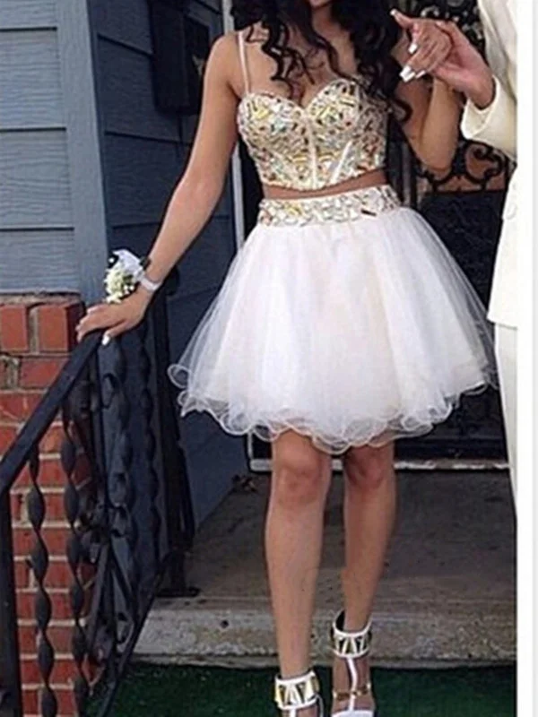 prom dresses with trainsSweetheart Neck Spaghetti Straps 2 Pieces Short Prom Dresses, Short Formal Dress, 2 Pieces Graduation Dress, Homecoming Dress