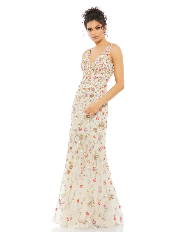 Formal Dress for Fashion WeeksFloral Bead Embellished Gown