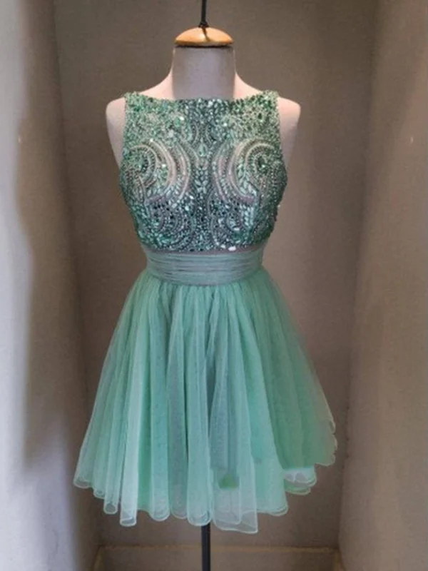 prom dresses for fallRound Neck Short Blue Prom Dresses, Short Homecoming Dresses, Graduation Dresses