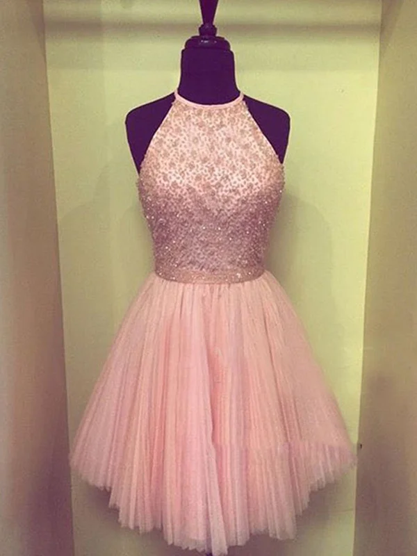 prom dresses for summerRound Neck Short Pink Prom Dresses, Short Pink Formal Dresses, Short Graduation Dresses, Pink Homecoming Dresses