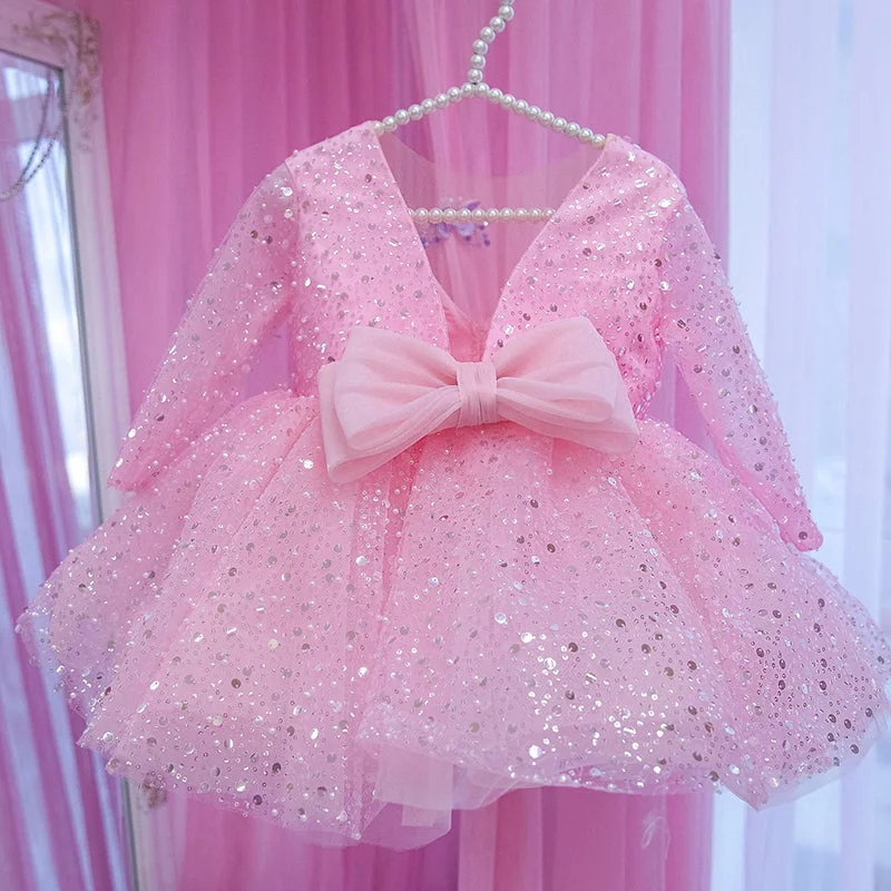 prom dress preservationPink Birthday Girl Dress Shinning Flower Girl Dress First Birthday Prom Dress