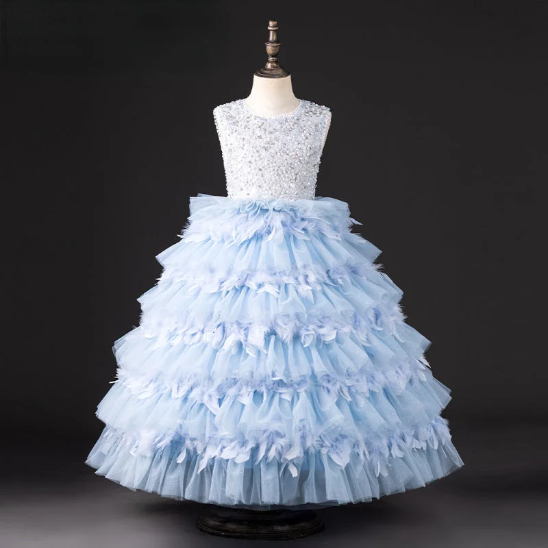 prom dresses for winterGirls Princess Blue Birthday Dress Toddler Prom Dress