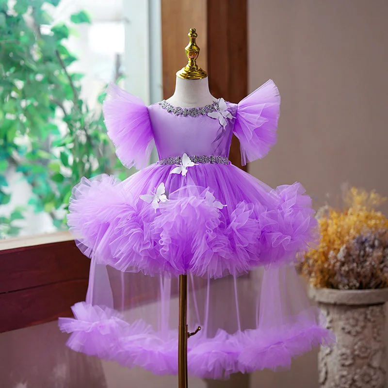 prom dresses with lace appliquésFlower Girl and Toddler Birthday Butterfly  Prom Dress Puffy Princess Dress