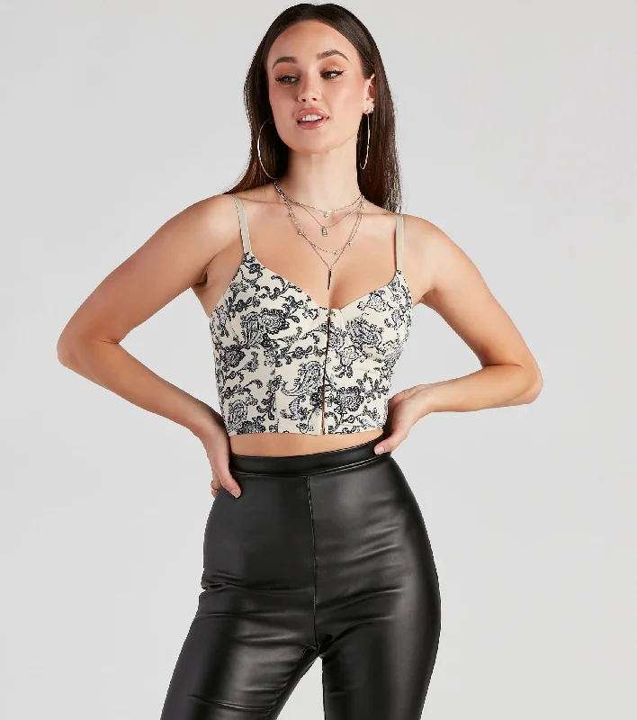 women's tops for those who want to stay on top of the latest fashion trends and wear pieces that are both stylish and on-trendVibe In Paisley Corset Crop Top