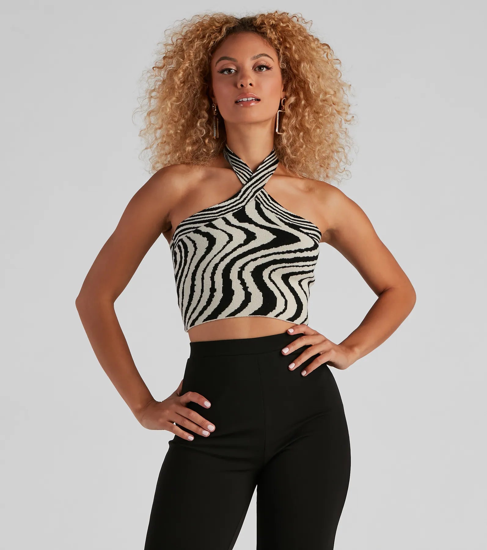 women's tops with spaghetti straps and deep V-necksSo Stealth Sweater Halter Top