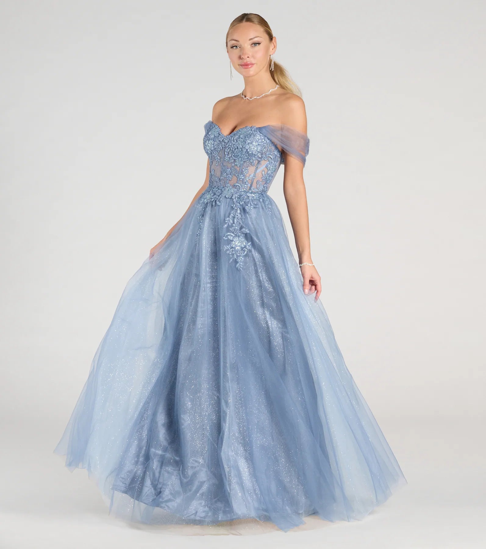 Formal Dress for Museum GalasYarelis Corset A-Line Glitter Tulle Ball Gown