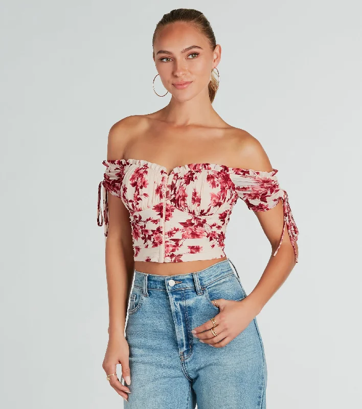 women's tops for bridal showers and baby showersPretty Babe Floral Off-The-Shoulder Corset Top