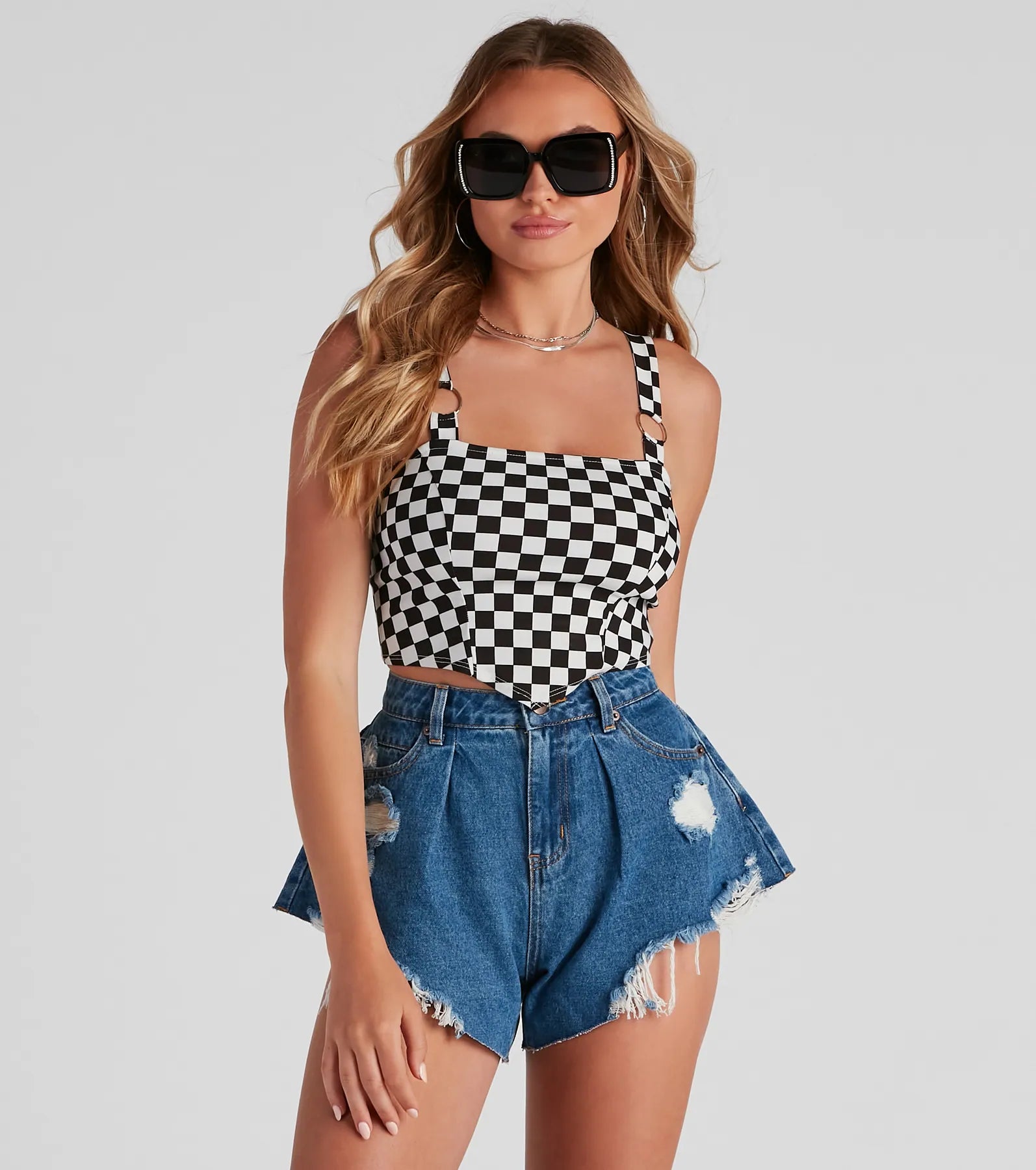 women's tops for those who love to shop for unique findsFinish The Race Checkered Tank Top