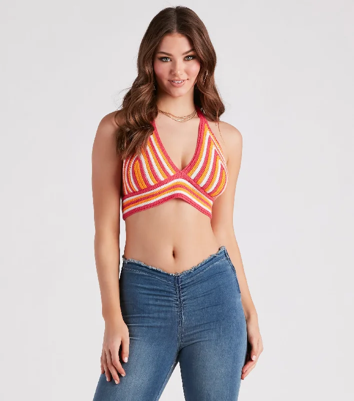 women's tops for those who want to make a fashion statementDesert Heat Crochet Striped Crop Top