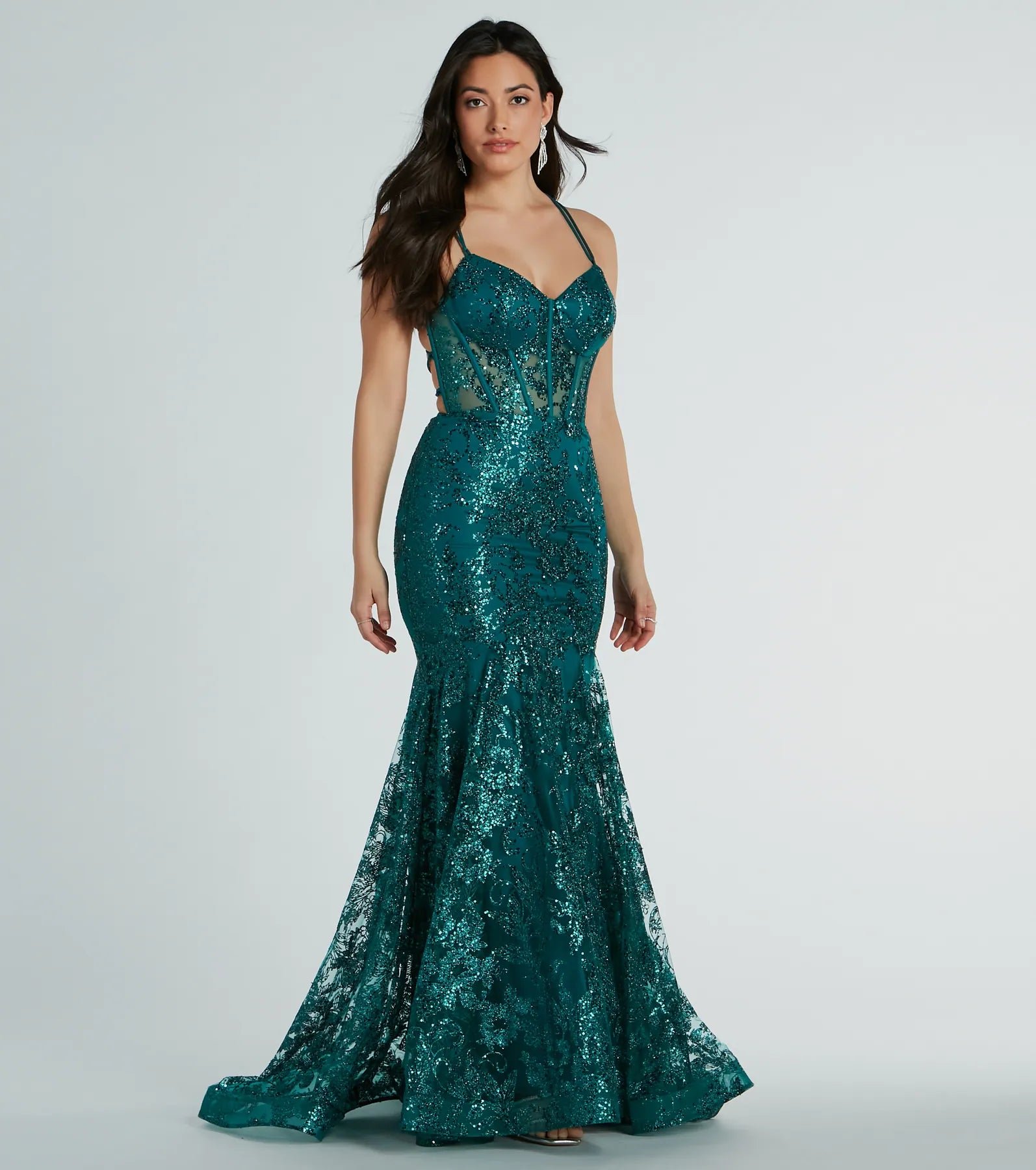 Formal Dress for Runway ShowsAmal Bustier Lace-Up Mermaid Glitter Sequin Gown