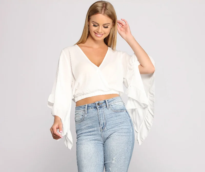 women's tops for black-tie affairsBohemian Babe Cropped Ruffled Sleeve Top