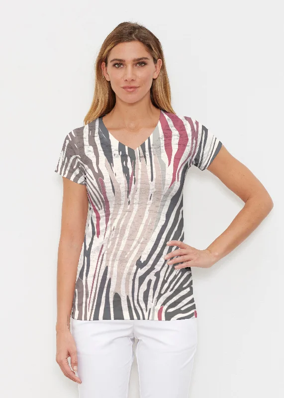 striped women's topsFruity Stripes Neutral (14305) ~ Signature Cap Sleeve V-Neck Shirt