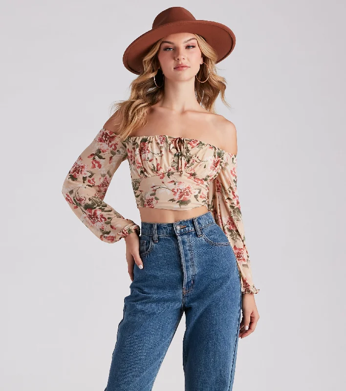 women's tops for those who want to wear pieces that are both functional and fashionableFlawless Floral Mesh Tie Crop Top