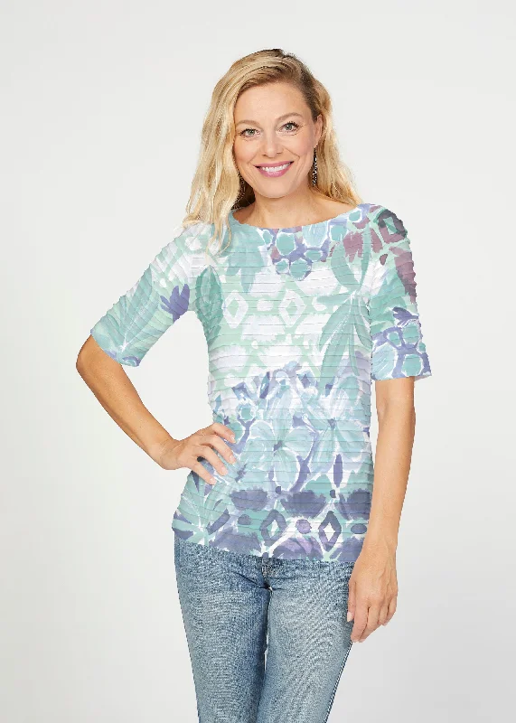 women's tops for those who want to make a bold fashion statement with their choice of topsBali Minty Blue (17291) ~ Banded Elbow Sleeve Boat Neck Top