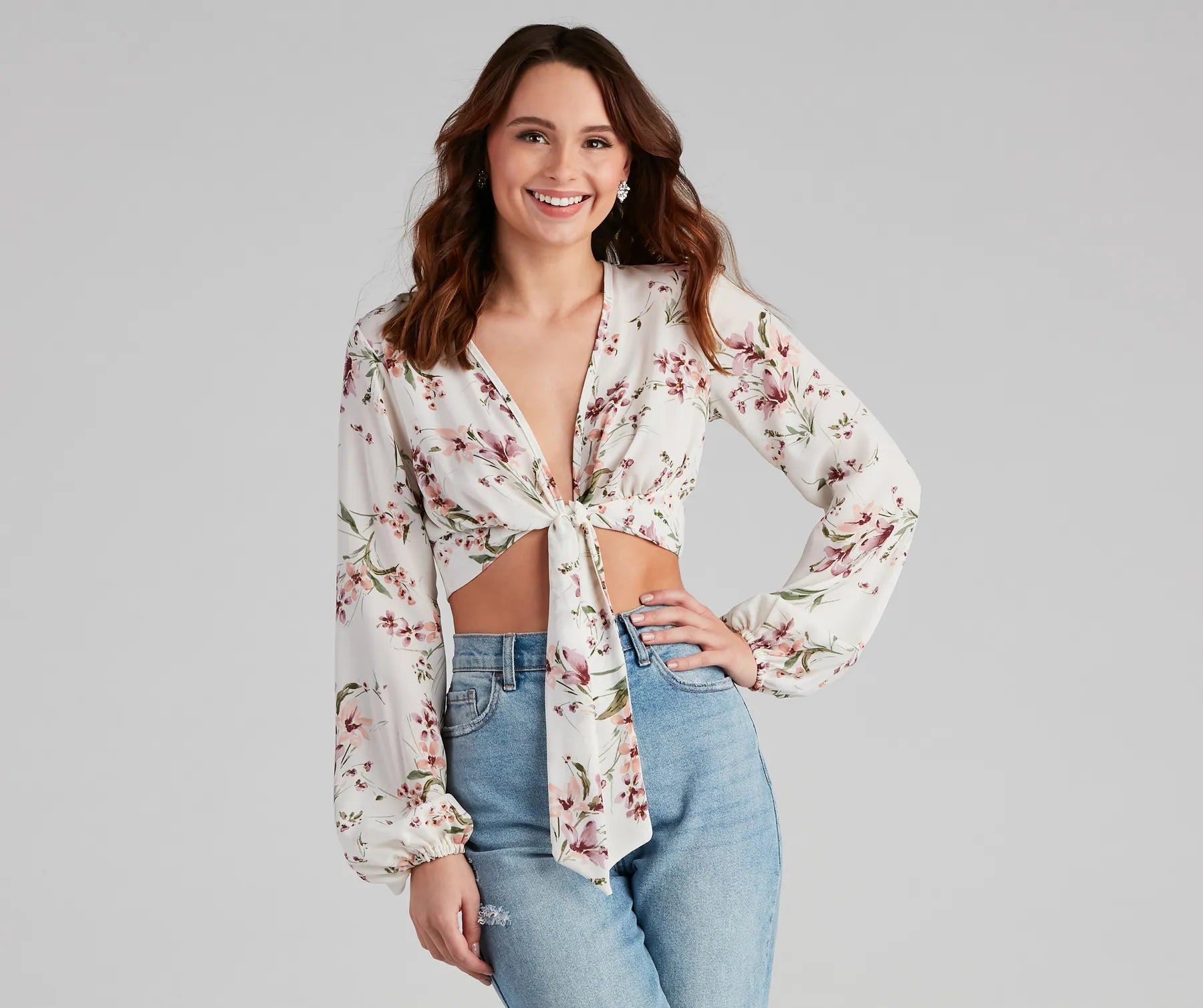 women's tops for smart casual looksBloom Mood Floral Tie-Front Top