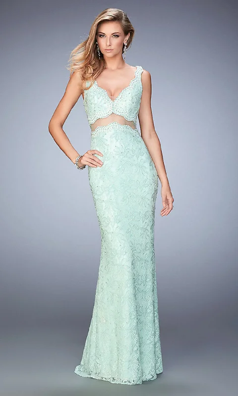 Formal Dress for Art GalleriesLace Midriff Cut Out Long La Femme Formal Gown