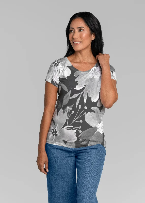 tank tops for womenFestive Bloom Black (8174) ~ Short Sleeve Scoop Shirt