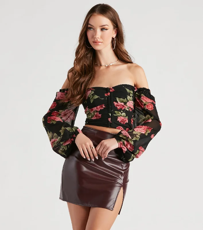 cropped women's topsAmp Up The Romance Floral Corset Top