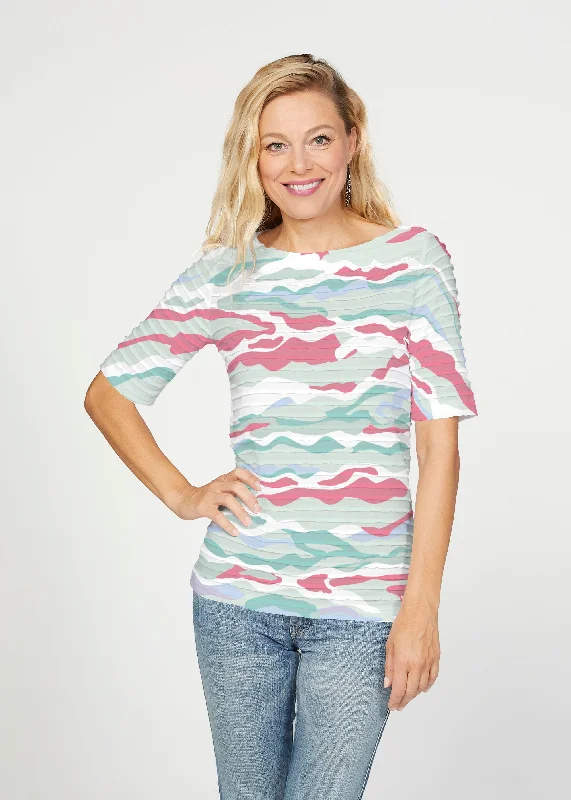 women's tops for those who want to wear versatile pieces that can be dressed up or downMountain View Brick (17296) ~ Banded Elbow Sleeve Boat Neck Top