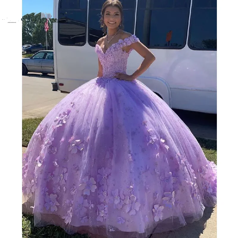 Formal Dress for Cruise Ship EventsLuxurious Lavender Off The Shoulder Ball Gown,Sweet 16 Dress,Princess Dress Y7182