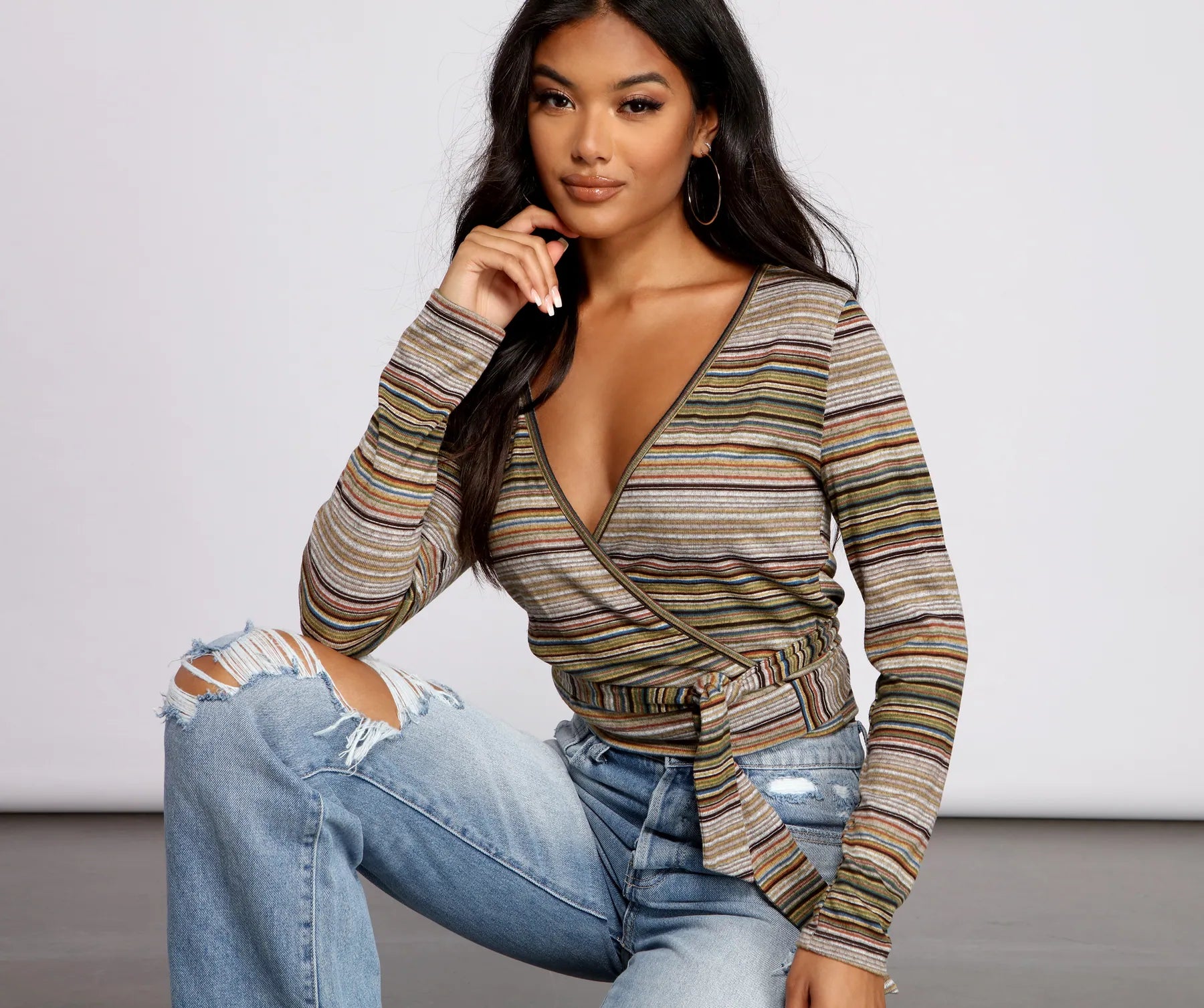 women's tops with unique designsWrapped In Stripes Brushed Knit Top