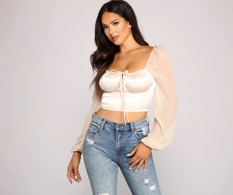 luxury women's topsStylish Sweetheart Satin Crop Top