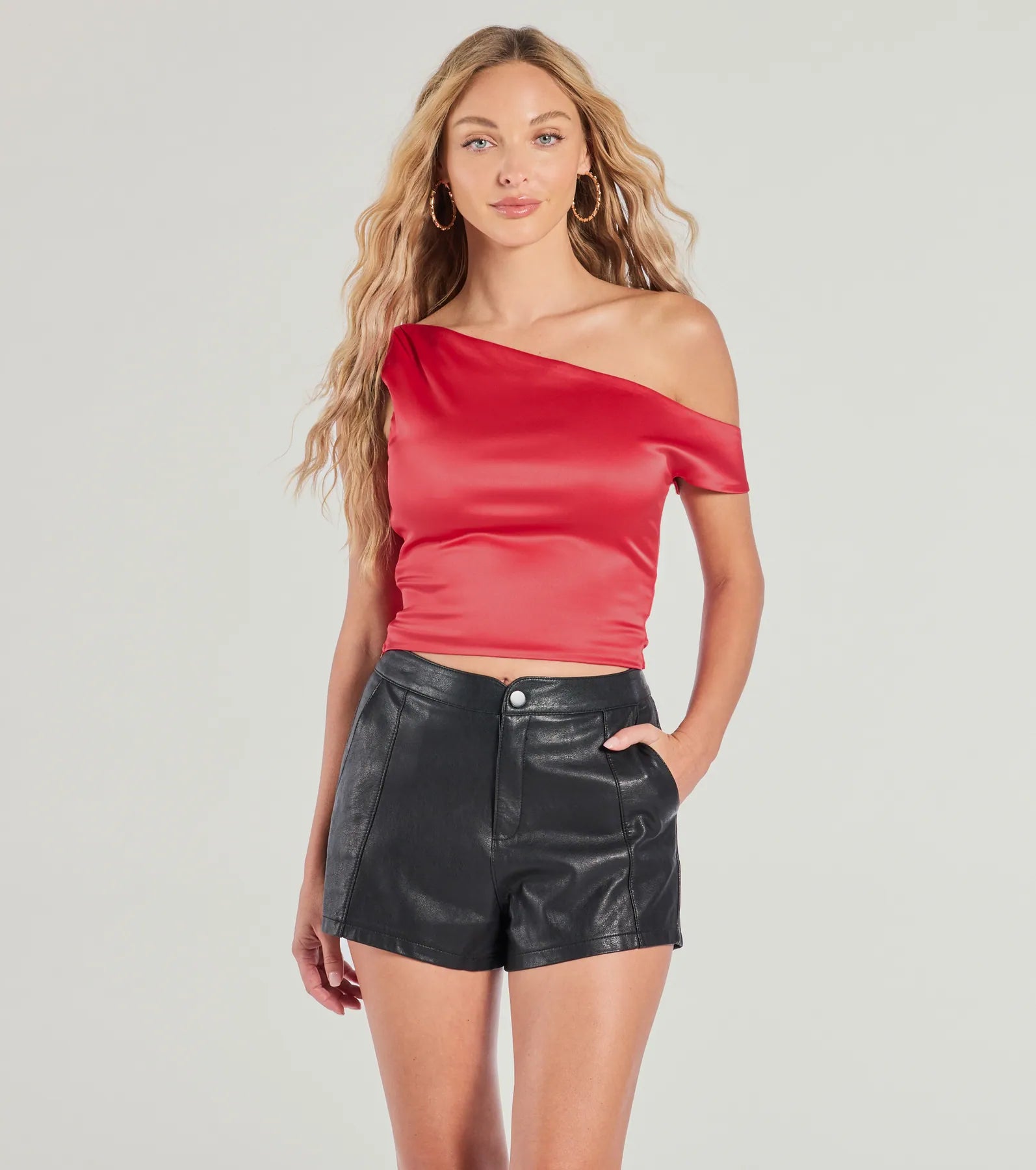 women's tops for those who want to create outfits that are both unique and memorableSleek Vibes Satin Off-The-Shoulder Top