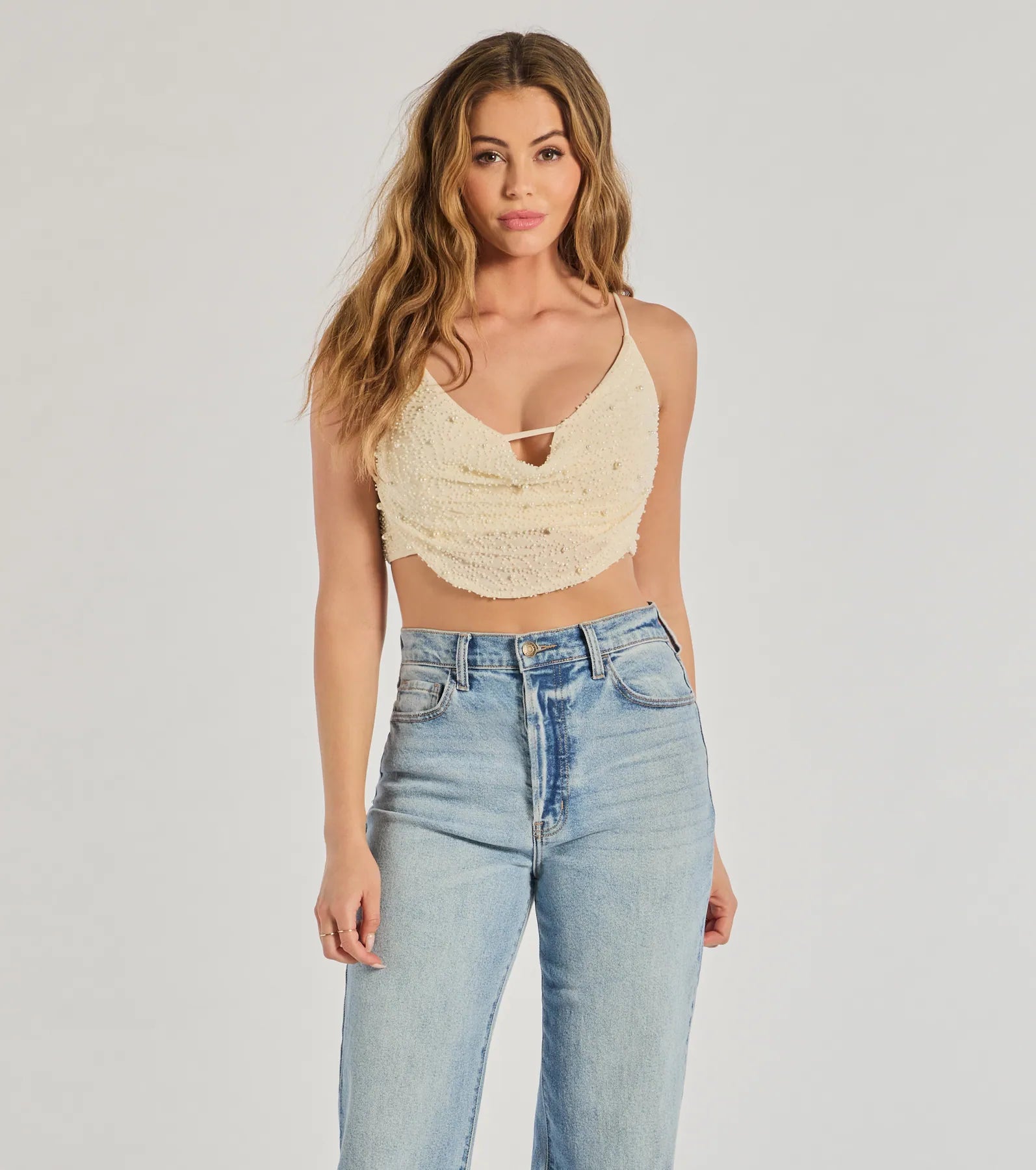 women's tops for those who want to create outfits that are both trendy and timelessGlam Goals Faux Pearl Crop Top