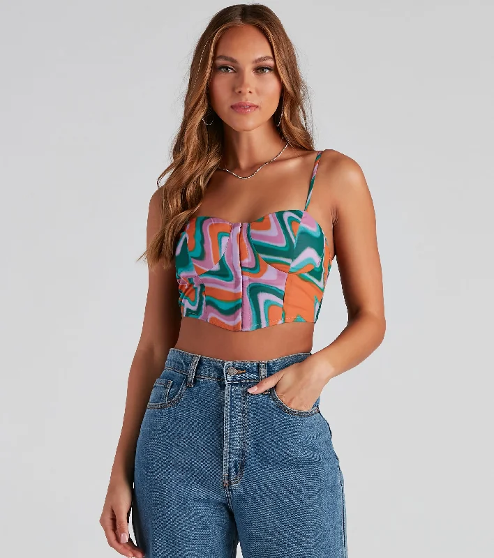 women's tops for those who want to stay updated with the latest fashion trendsSilent Disco Swirl Print Corset Top