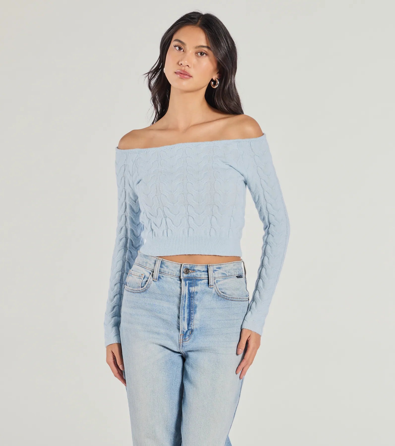 women's tops for those who want to add a personal touch to their wardrobe with unique and one-of-a-kind piecesCozy Cutie Off-The-Shoulder Cable Knit Top