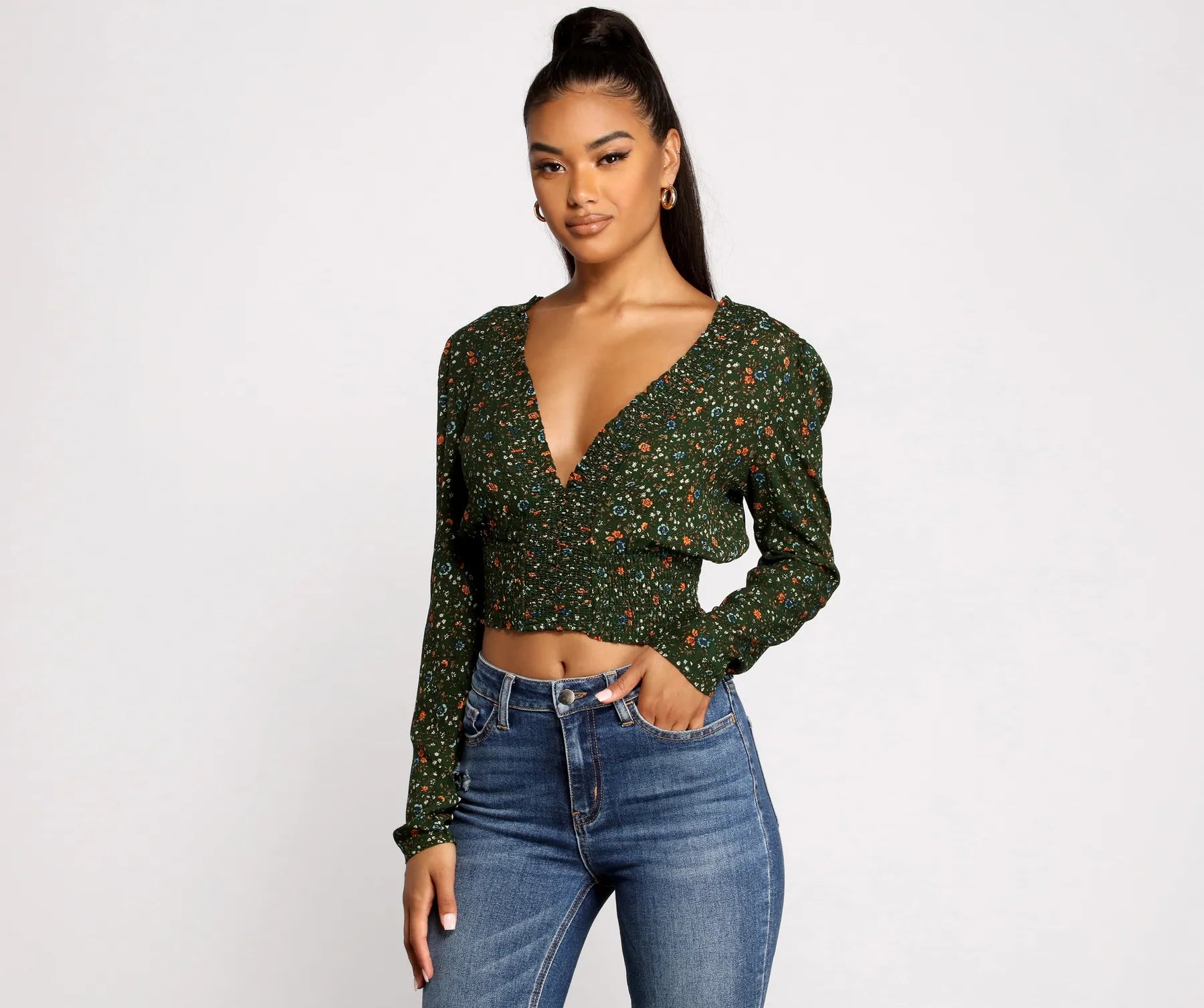 women's tops with sleeveless designsSweet Intentions Smocked Knit Floral Crop Top