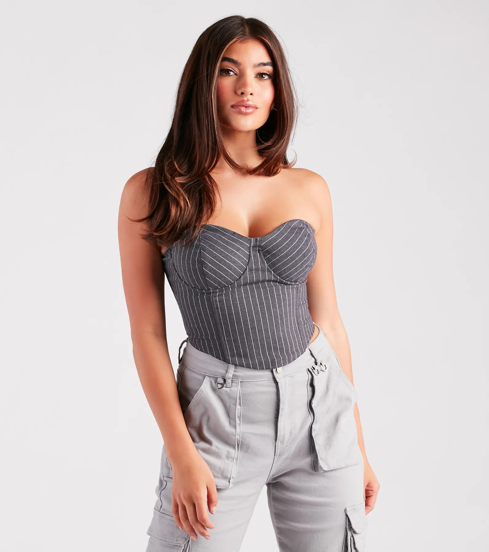 women's tops for creating capsule wardrobesModern Posh Strapless Pinstripe Corset Top