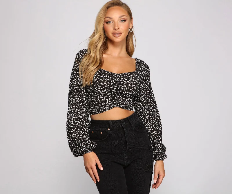 women's tops for those who want to elevate their everyday wear with chic and elegant piecesCaught In A Floral Gauze Knit Crop Top