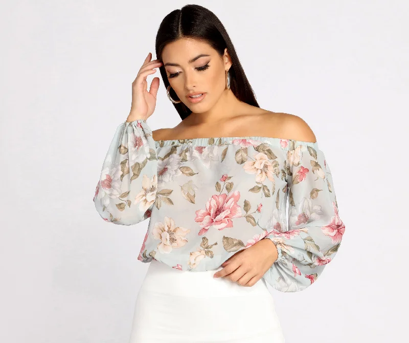 breathable women's tops for summerFlowy Floral Chiffon Crop Top