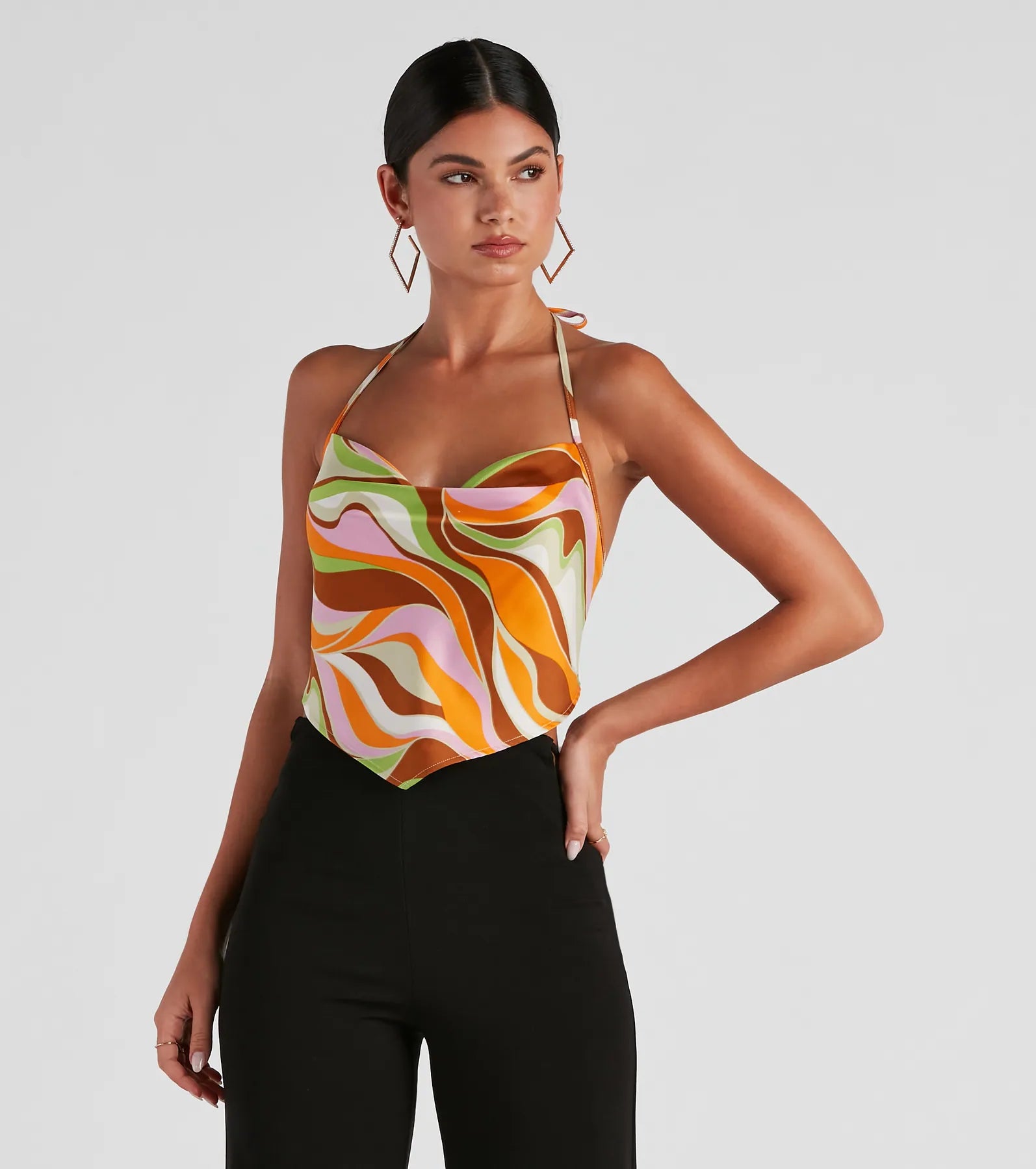 women's tops for beach outingsThat '70s Babe Swirl Scarf Top