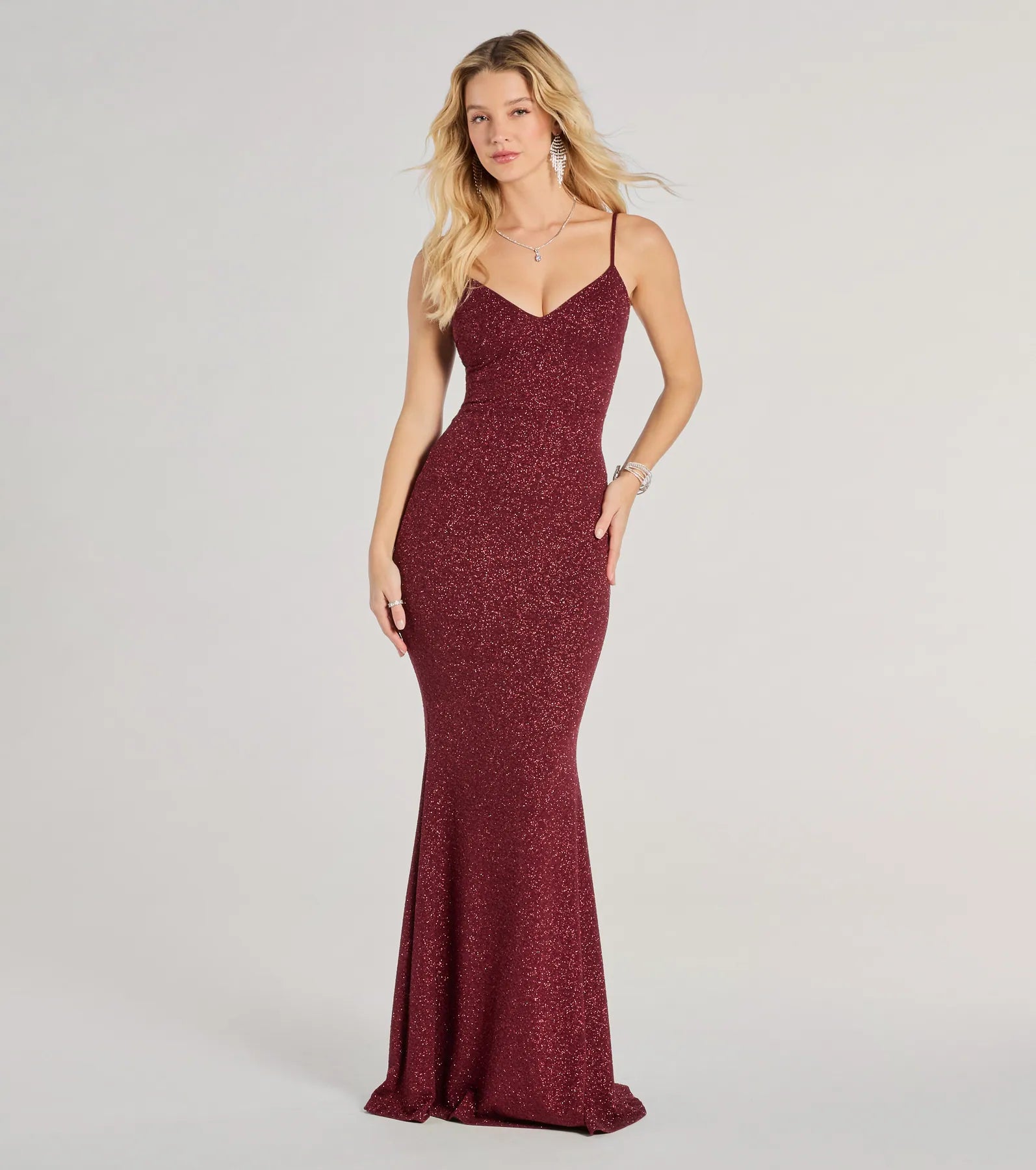 Formal Dress for Garden WeddingsTricia V-Neck Open Back Mermaid Glitter Formal Dress