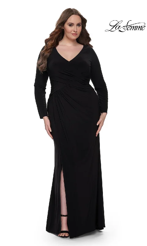 Formal Dress for Civil CeremoniesLa Femme Plus-Size Black Jersey Formal Dress 32191