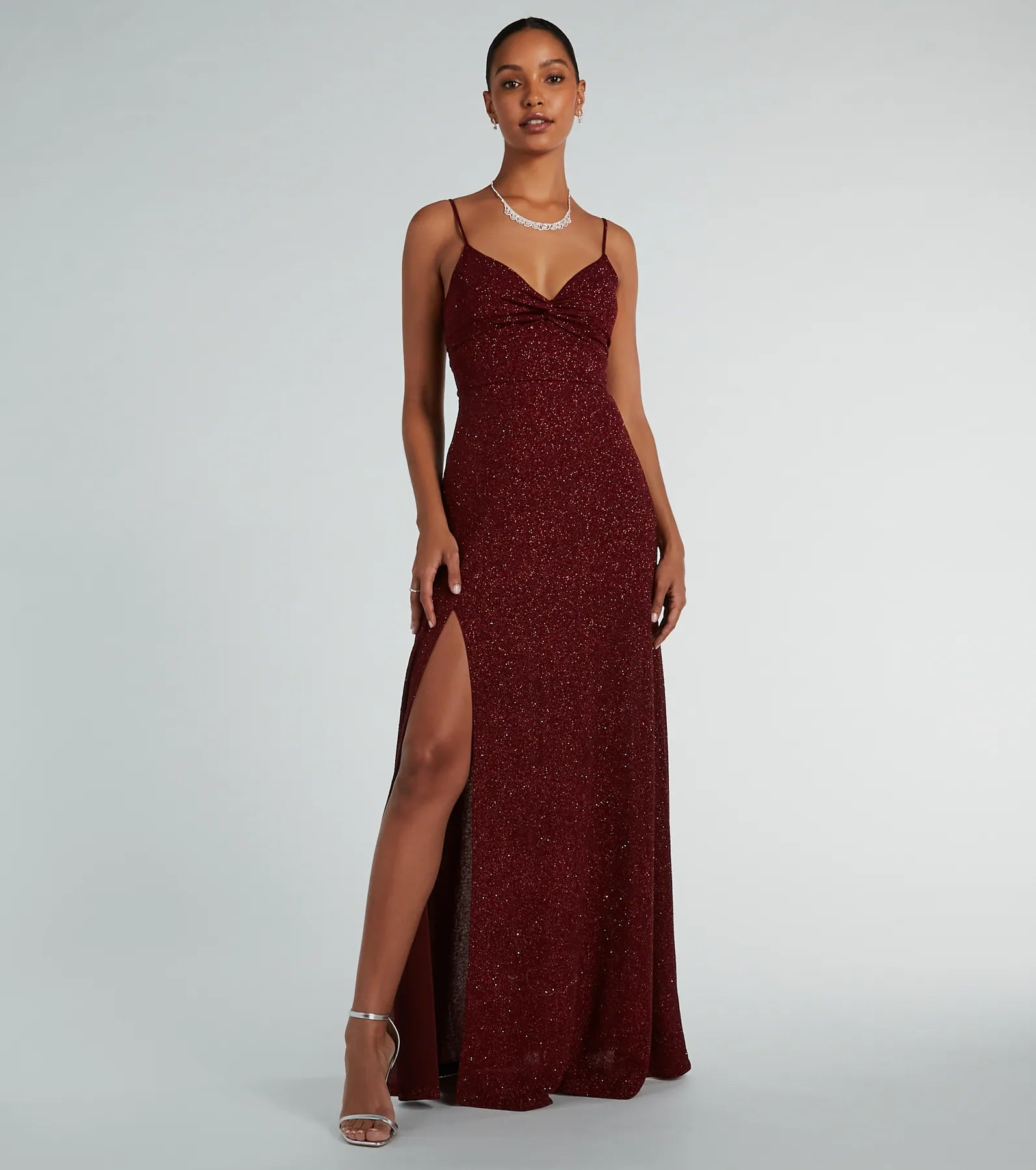 Formal Dress for Indoor WeddingsElizabeth Cutout A-Line Slit Glitter Formal Dress