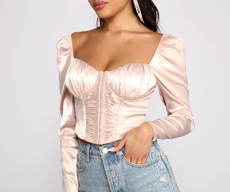 women's tops for those who want to add a personal touch to their wardrobe with unique and one-of-a-kind piecesSassy Satin Cropped Corset Top