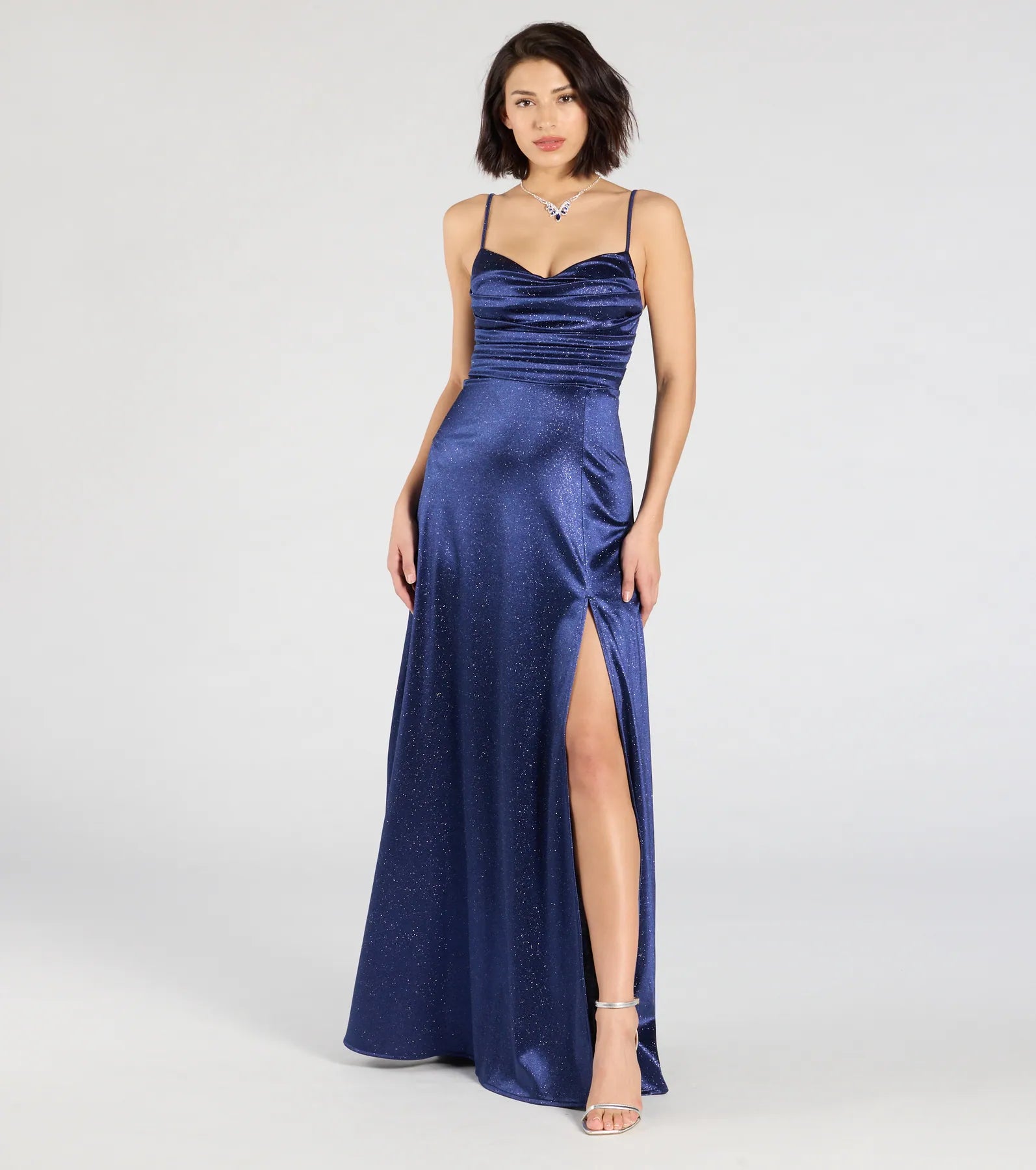 Formal Dress for Resort EventsAshtyn Glitter Satin High Slit A-Line Formal Dress